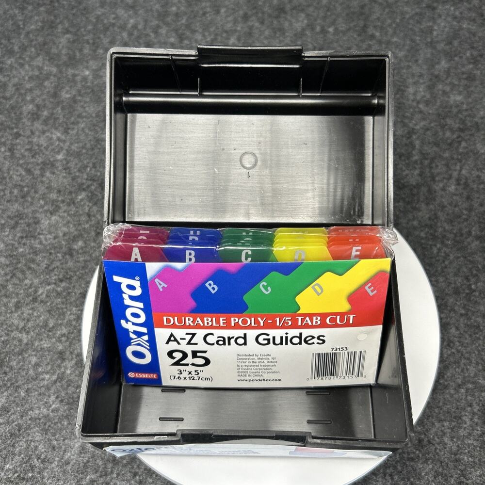Vintage Oxford 3x5 Index Card Box Bundle Poly A-Z Dividers Black Plastic 1996 - Picture 8 of 10